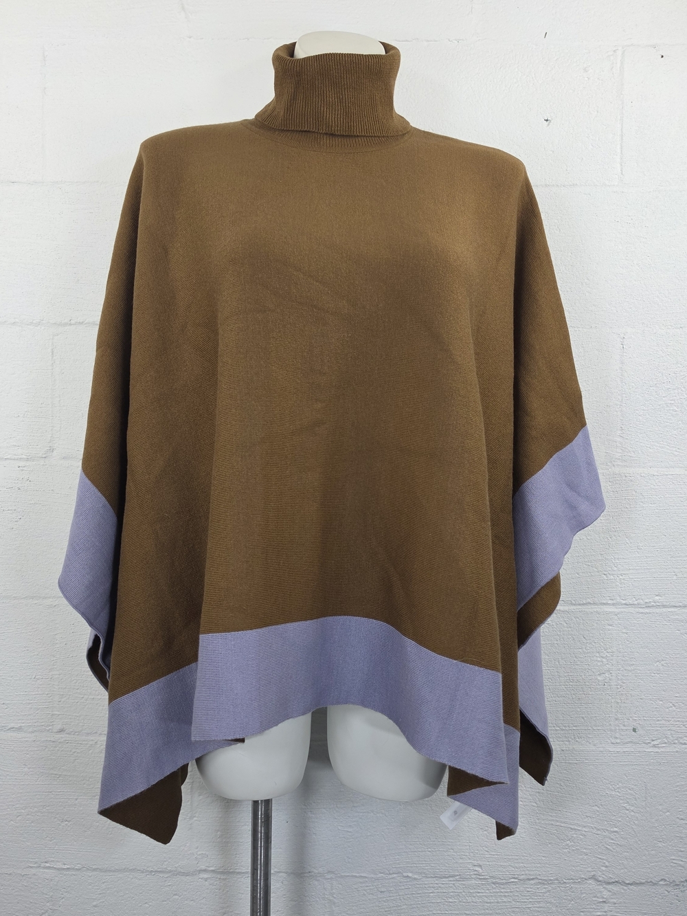 Ann Taylor Brown and Lavender Colorblock Turtleneck Sweater Poncho